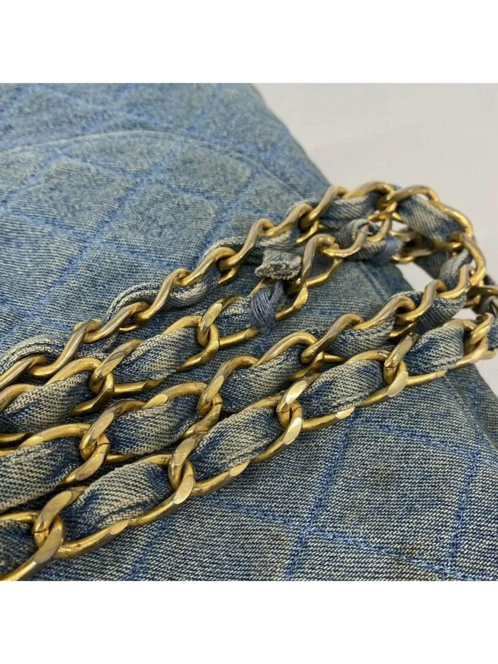 Chanel Shoulder Bag Maxi Quilted Denim Blue Gold